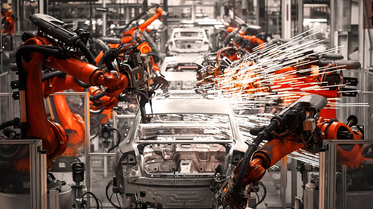 Industrieroboter schweißen Autokarosserien