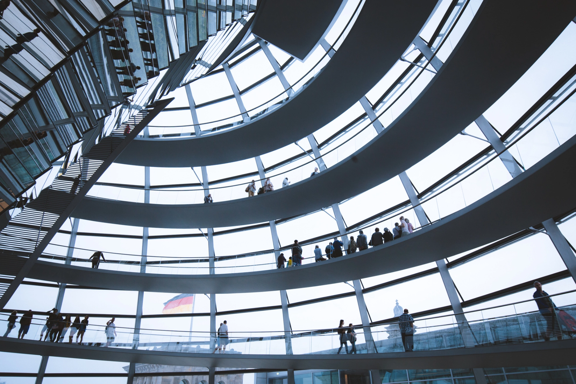 BERLIN - JULY 19, 2015: Interior view of famous Reichstag Dome in Berlin, Germany. Constructed to symbolize the reunification of Germany it's now one of Berlin's most important landmarks.